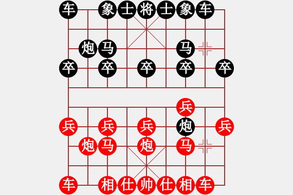 象棋棋谱图片:中炮对屏风马左炮封车黑平炮压马变例 - 步数:10 象棋棋谱图片:中炮对屏风马左炮封车黑平炮压马变例 - 步数:10